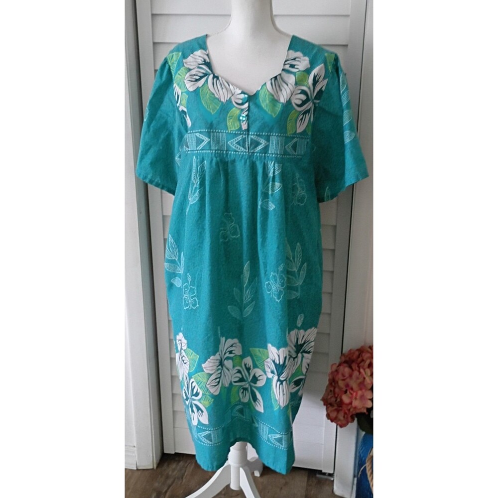 Anthony Richards Hawaiian Print Short Sleeve Muumuu Housedress Pockets XL